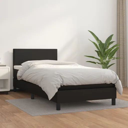 Cama com Molas/Colchão 90x190 cm Couro Artificial Preto