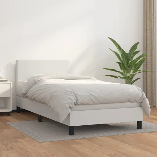 Cama com Molas/Colchão 90x200 cm Couro Artificial Branco