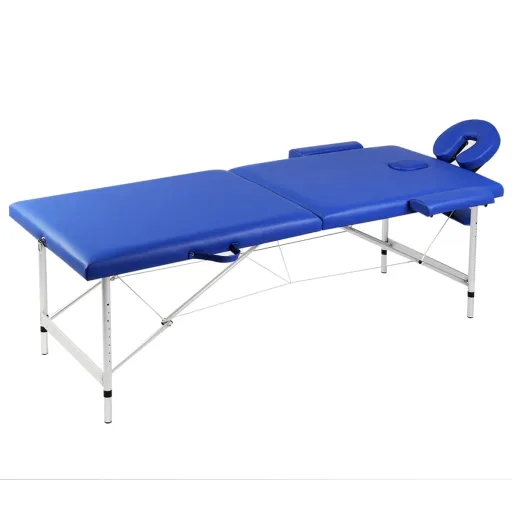 Mesa Massagem Dobrável 2 Zonas Estrutura Alumínio Azul