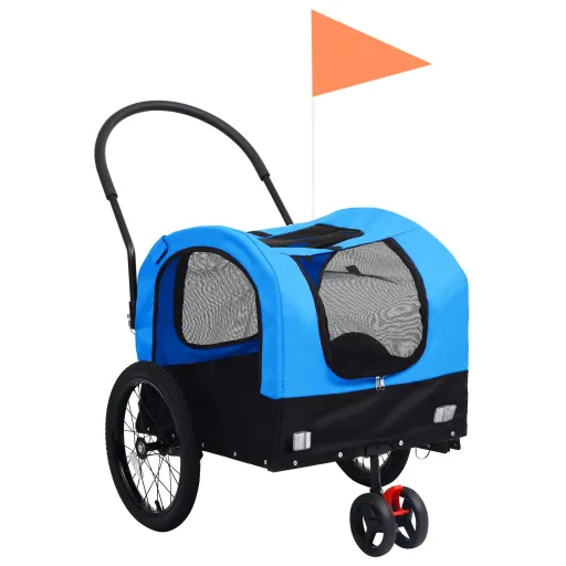 Reboque Bicicletas/Carrinho para Animais 2-em-1 Azul/Preto