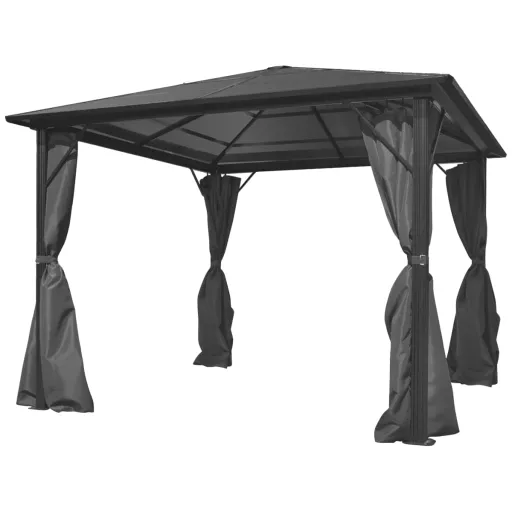 Gazebo com Cortina 300x300 cm Alumínio Antracite