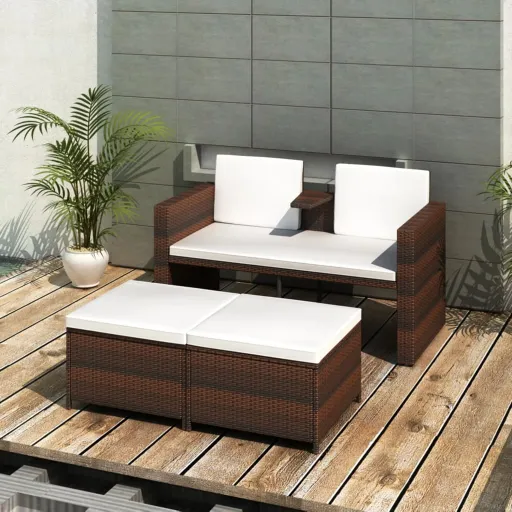 Conjunto Lounge Jardim c/ Almofadões Vime PE Castanho (4 pcs)