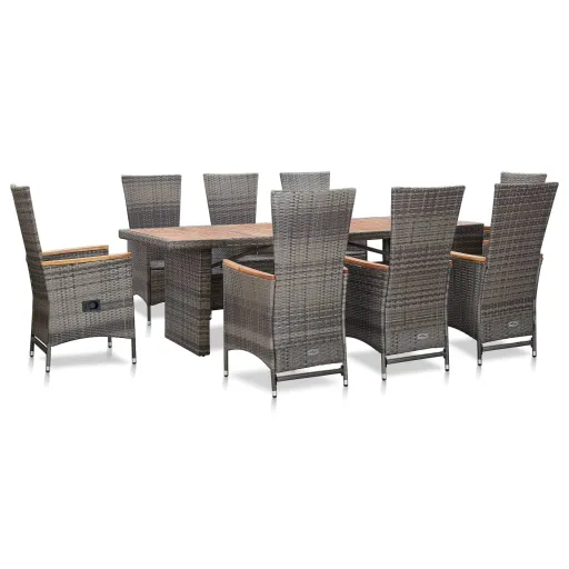 Conjunto Jantar Exterior c/ Almofadões Vime PE Cinzento   (9 pcs)