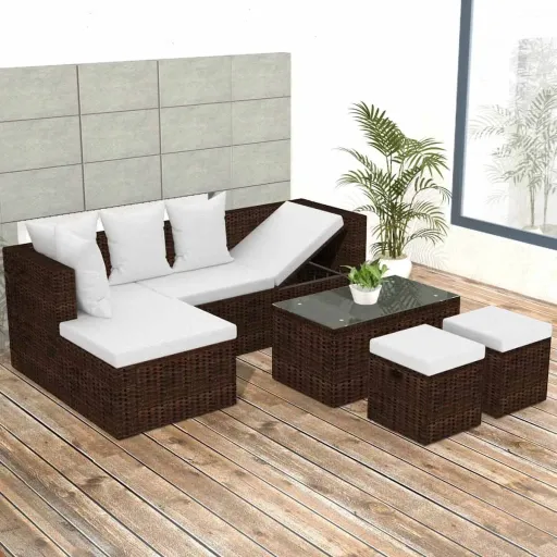 Conjunto Lounge Jardim c/ Almofadões Vime PE Castanho (4 pcs)