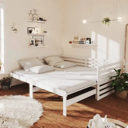 Estrutura Sofá-Cama de Puxar 2x(90x200) cm Pinho Maciço Branco