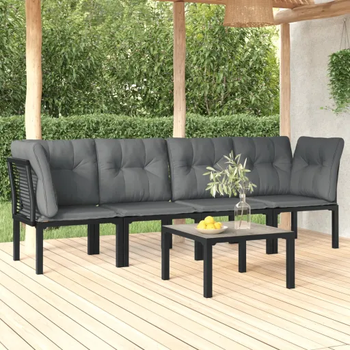 Conjunto Lounge de Jardim Vime PE Preto/Cinzento (5 pcs)