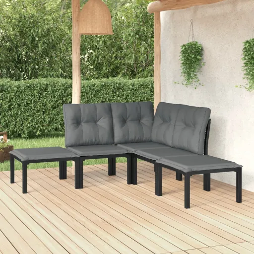 Conjunto Lounge de Jardim Vime PE Preto/Cinzento (5 pcs)