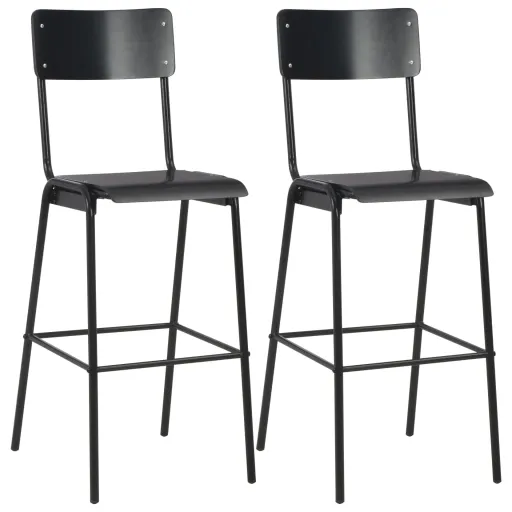 Cadeiras de Bar   Contraplacado Maciço e Aço Preto (2 pcs)