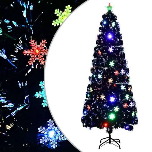 Árvore de Natal com Flocos de Neve LED 240 cm Fibra Ótica Preto