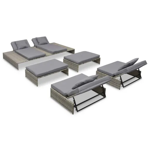 Conjunto Lounge de Jardim c/ Almofadões Vime PE Cinzento (5 pcs)