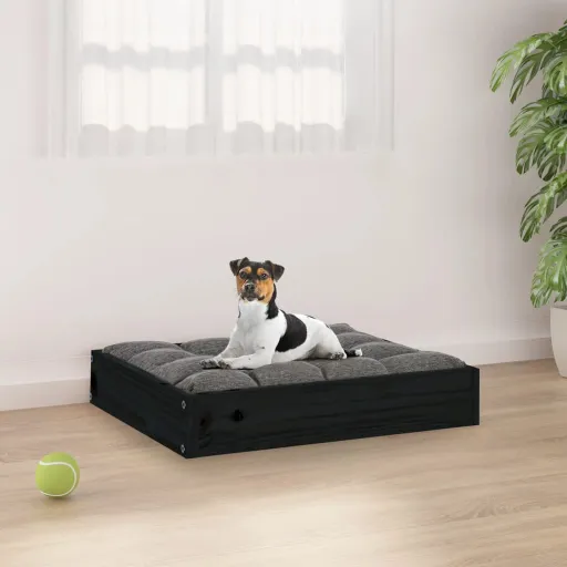 Cama para Cães 51,5x44x9 cm Madeira de Pinho Maciça Preto