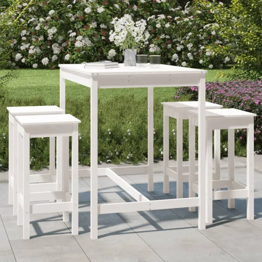 Conjunto de Bar para Jardim Pinho Maciço Branco (5 pcs)