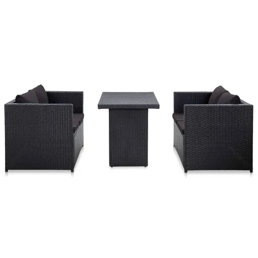 Conjunto Lounge de Jardim c/ Almofadões Vime PE Preto (3 pcs)