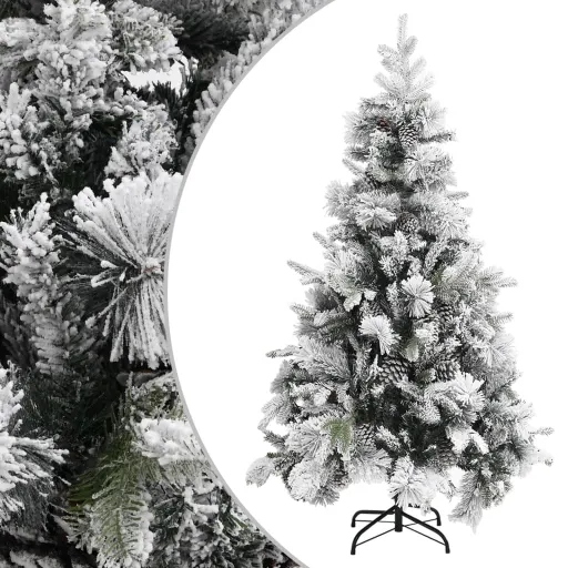 Árvore de Natal c/ Flocos de Neve e Pinhas 195 cm PVC e PE