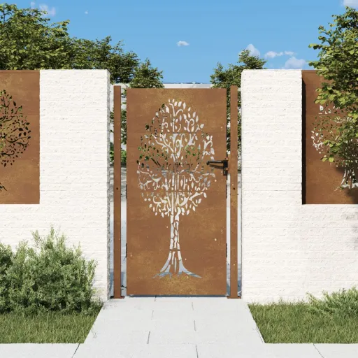 Portão de Jardim 105x205 cm Aço Corten Design Árvore