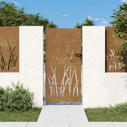 Portão de Jardim 85x200 cm Aço Corten Design Erva