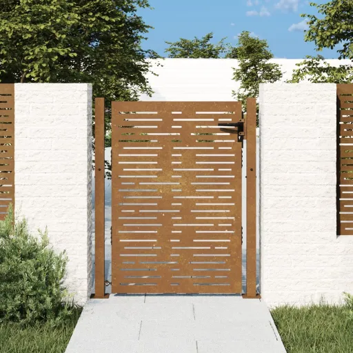 Portão de Jardim 105x130 cm Aço Corten Design Quadrados