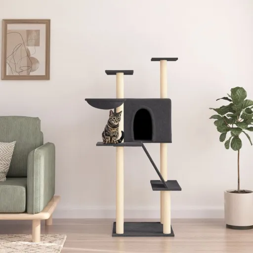 Árvore p/ Gatos c/ Postes Arranhadores Sisal 143cm Cinza-Escuro