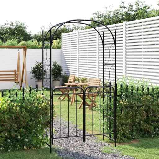 Arco de Jardim c/ Portão 108x45x235 cm Aço Preto