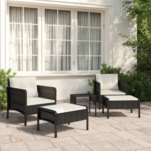 Conjunto Lounge de Jardim c/ Almofadões Vime PE Preto (5 pcs)