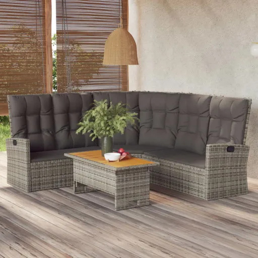 Conjunto Lounge de Jardim c/ Almofadões Vime PE Cinzento (2 pcs)