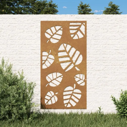 Decoração p/ Muro de Jardim 105x55 cm Aço Corten Design Folhas