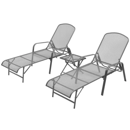 Espreguiçadeiras com Mesa   Aço Antracite (2 pcs)