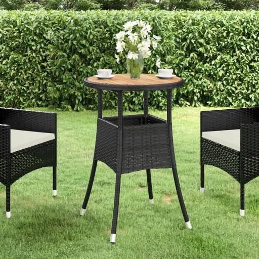 Mesa de Jardim Ø60x75 cm Madeira de Acácia e Vime PE Preto