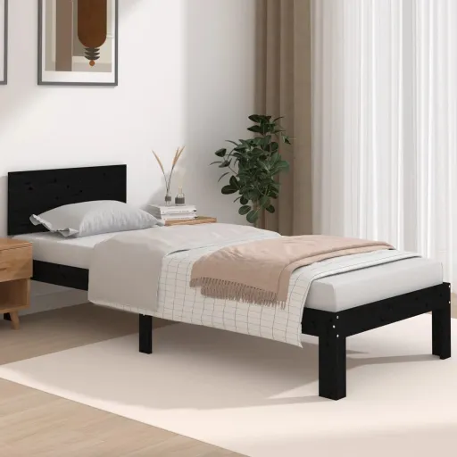 Estrutura Cama Pequena Solteiro 75x190 cm Madeira Maciça Preto