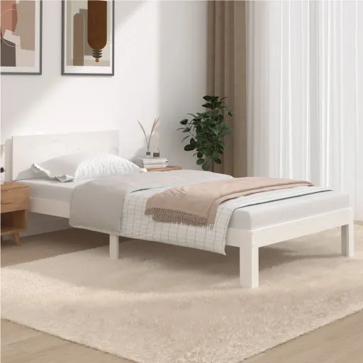 Estrutura de Cama 100x200 cm Pinho Maciço Branco