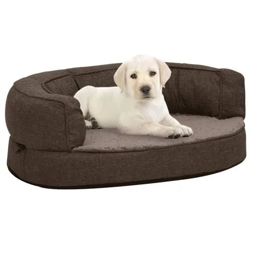 Cama para Cães Ergonómica 60x42cm Aspeto Linho Pelúcia Castanho