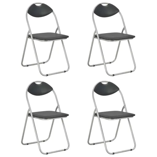 Cadeiras de Jantar Dobráveis   Couro Artificial Preto (4 pcs)