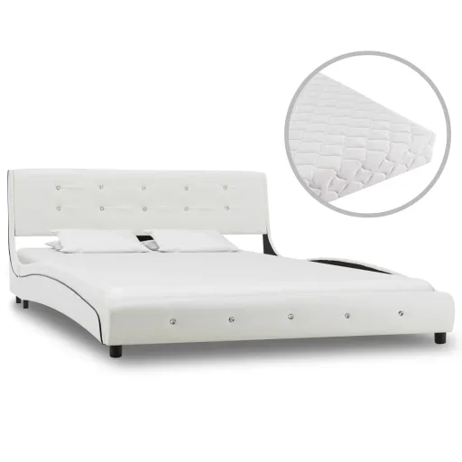 Cama com Colchão 140x200cm Couro Artificial Branco