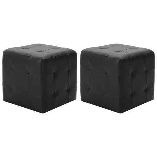 Pufe   30x30x30 cm Couro Artificial Preto (2 pcs)