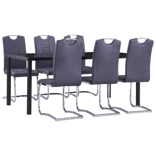 Conjunto de Jantar Camurça Artificial Cinzento (7 pcs)