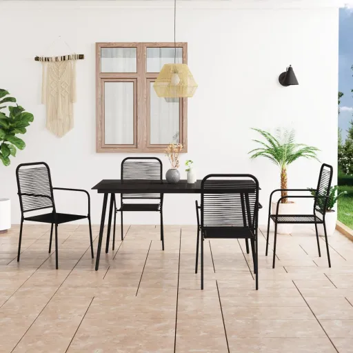 Conjunto de Jantar p/ Jardim Corda de Algodão e Aço Preto (5 pcs)