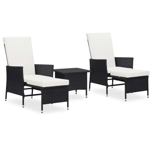 Conjunto Lounge para Jardim c/ Almofadões Vime PE Preto (3 pcs)