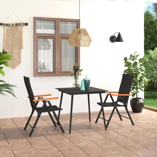 Conjunto de Jantar para Jardim Preto e Castanho (3 pcs)