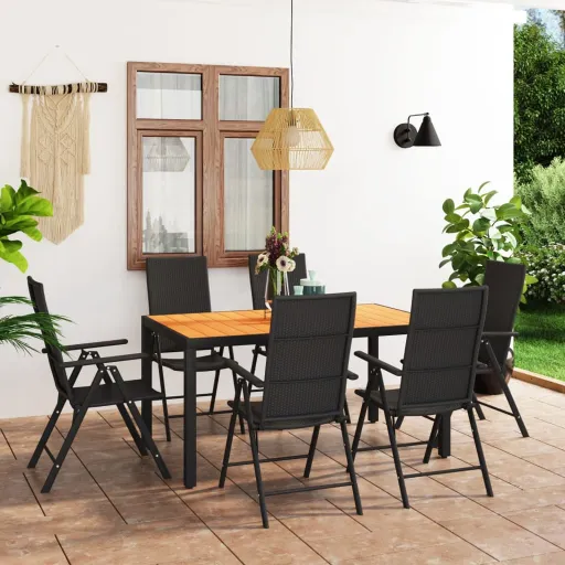 Conjunto de Jantar para Jardim Preto e Castanho (7 pcs)