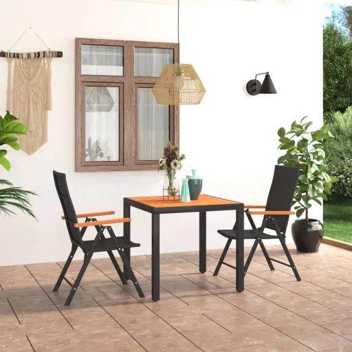 Conjunto de Jantar para Jardim Preto e Castanho (3 pcs)