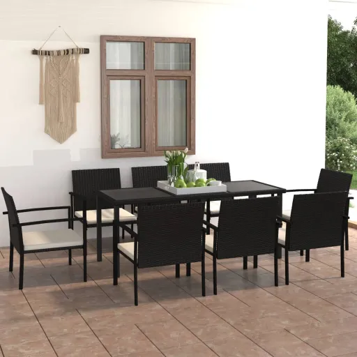 Conjunto de Jantar para Jardim Vime PE Preto (9 pcs)