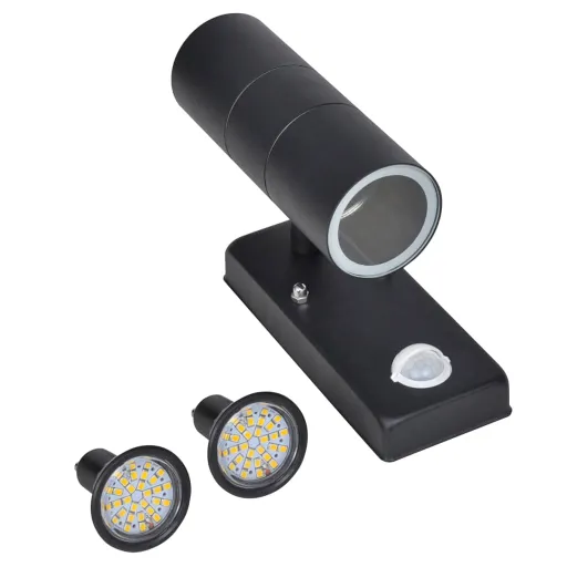 Candeeiro LED de Parede Forma Cilindro com Sensor Aço Preto