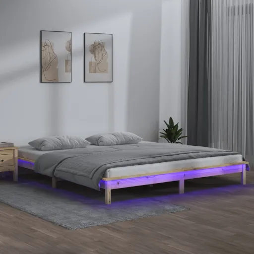 Estrutura Cama King Size c/ Luzes LED 150x200 cm Madeira Maciça