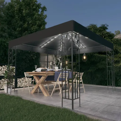 Gazebo com Cordões de Luzes LED 3x3 m Antracite