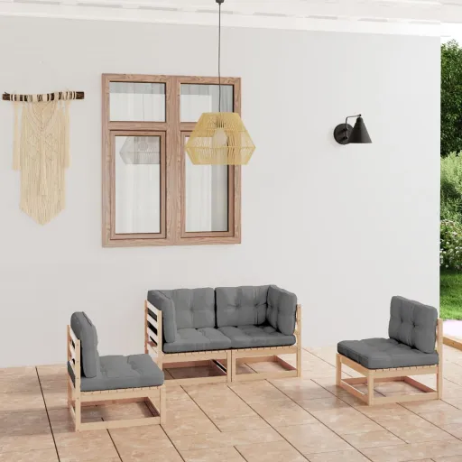 Conjunto Lounge de Jardim com Almofadões Pinho Maciço (4 pcs)