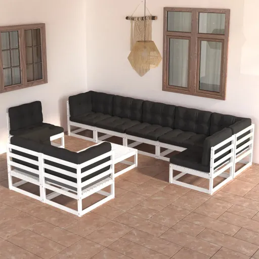 Conjunto Lounge de Jardim c/ Almofadões Pinho Maciço (10 pcs)