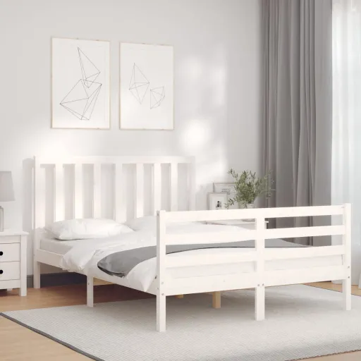 Cama Sem Colchão 140x190 cm Madeira de Pinho Maciça Branco