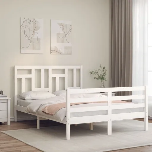 Estrutura de Cama com Cabeceira 120x200cm Madeira Maciça Branco