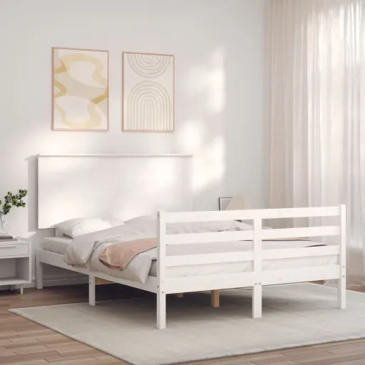 Estrutura de Cama com Cabeceira 120x200cm Madeira Maciça Branco