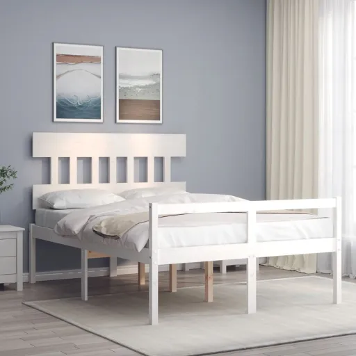 Cama de Casal para Idosos com Cabeceira Madeira Maciça Branco